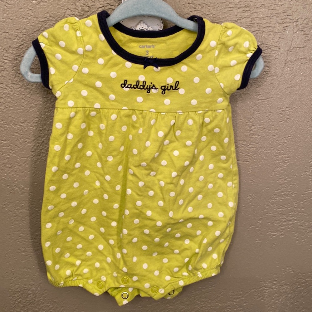 Carter’s lime green and white polka dot onesie